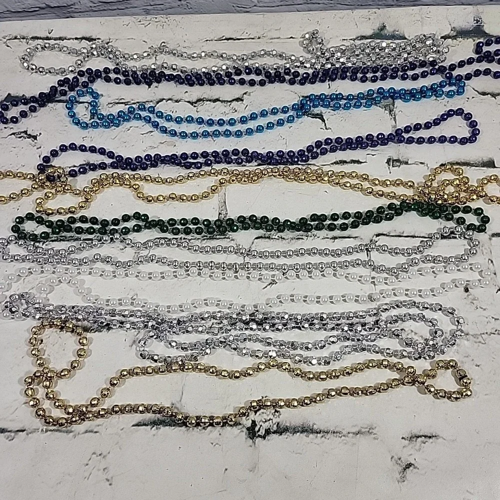 Mardi Gras Style Beads Multicolor Metallic Party Decor Costume Necklaces Lot